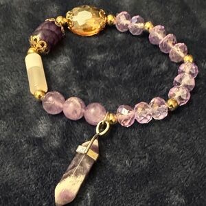 Amethyst and Gold Crystal Charm Bracelet